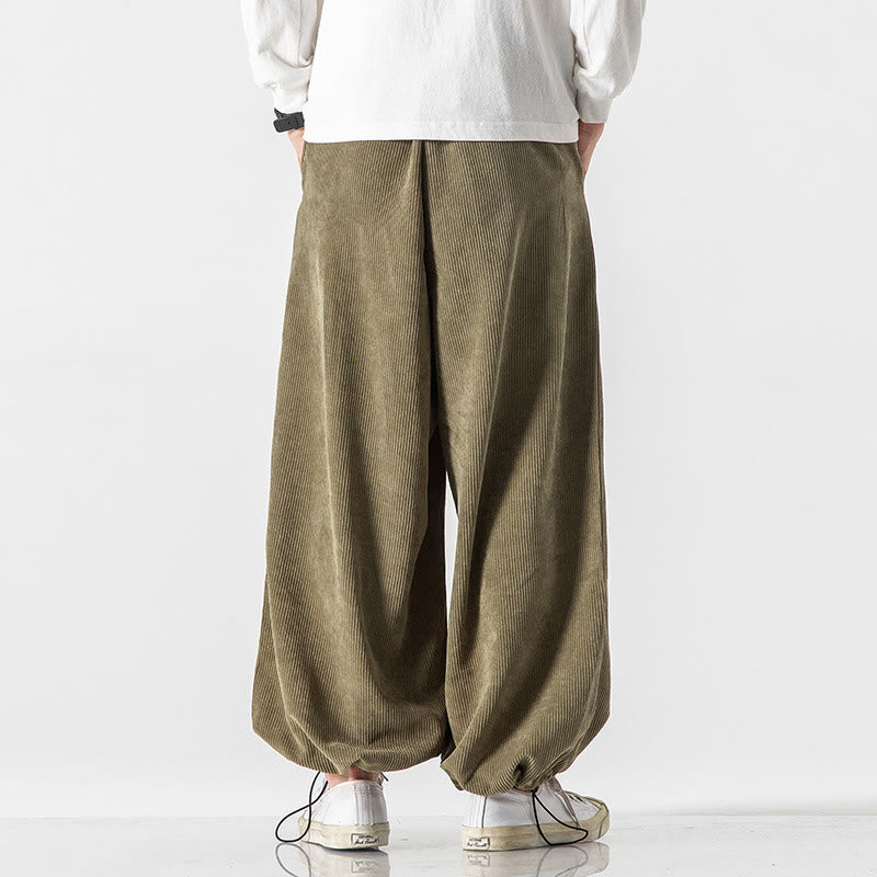 Buddha Stones Fall Winter Lace-up Chinese Character Embroidery Men's Corduroy Pants With Pockets - image 10