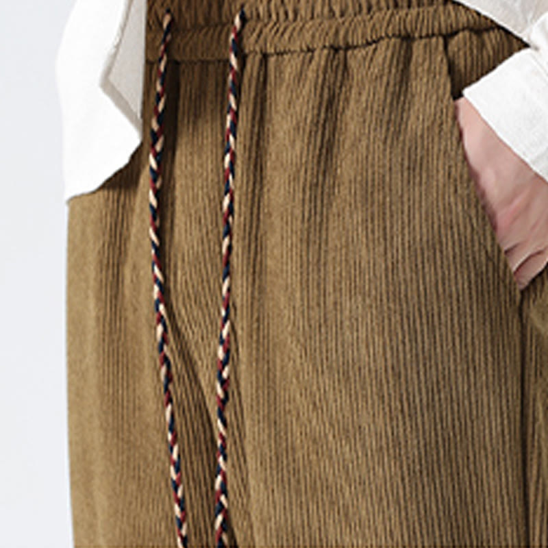 Buddha Stones Fall Solid Frog-Button Men's Drawstring Corduroy Straight Leg Pants With Pockets - image 8