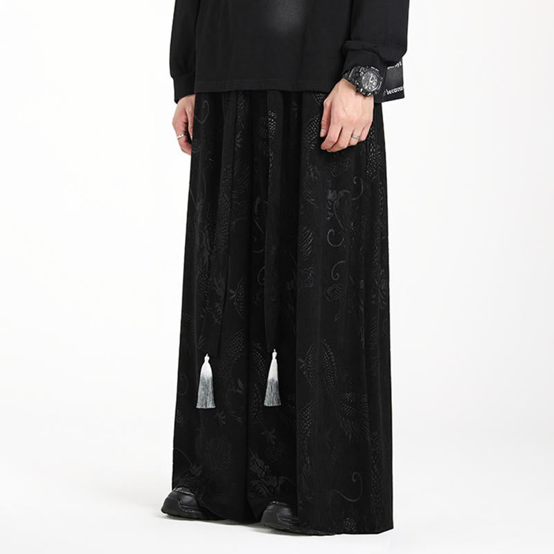 Buddha Stones Dragon Jacquard Drawstring Design Men's Corduroy Wide Leg Pants With Pockets - image 10