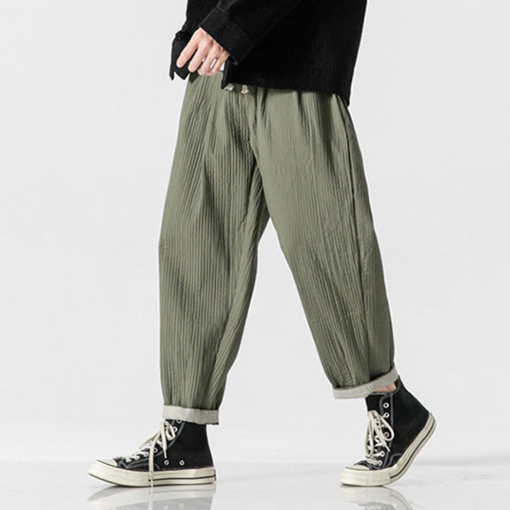 Buddha Stones Fall Solid Color Drawstring Men's Ankle-Length Harem Pants With Pockets - image 6