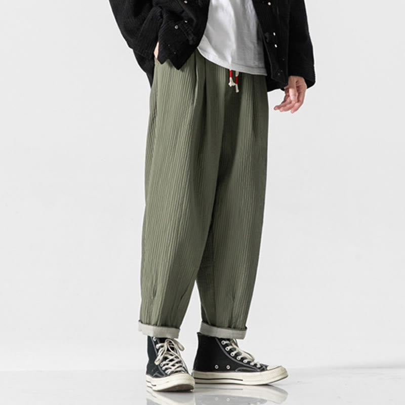 Buddha Stones Fall Solid Color Drawstring Men's Ankle-Length Harem Pants With Pockets - image 1
