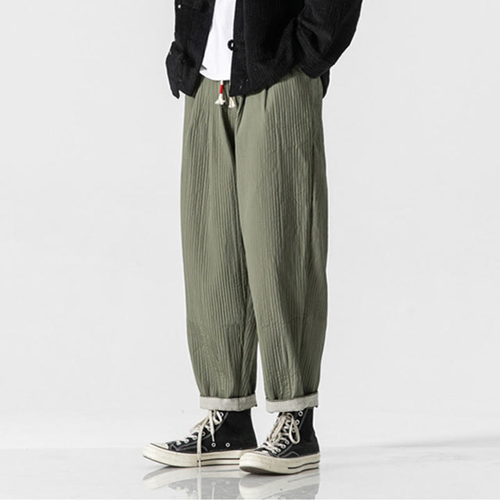 Buddha Stones Fall Solid Color Drawstring Men's Ankle-Length Harem Pants With Pockets - image 3
