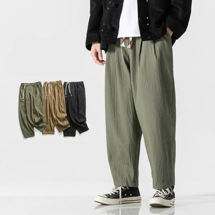 Buddha Stones Fall Solid Color Drawstring Men's Ankle-Length Harem Pants With Pockets - DarkSeaGreen - US/UK/AU46，EU56 (5XL) - image 0