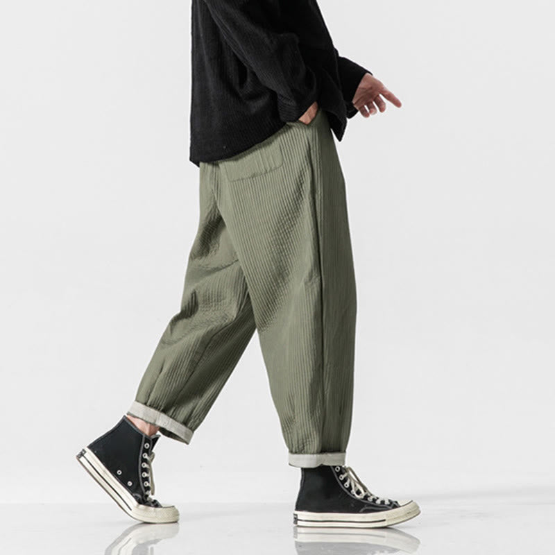 Buddha Stones Fall Solid Color Drawstring Men's Ankle-Length Harem Pants With Pockets - image 5