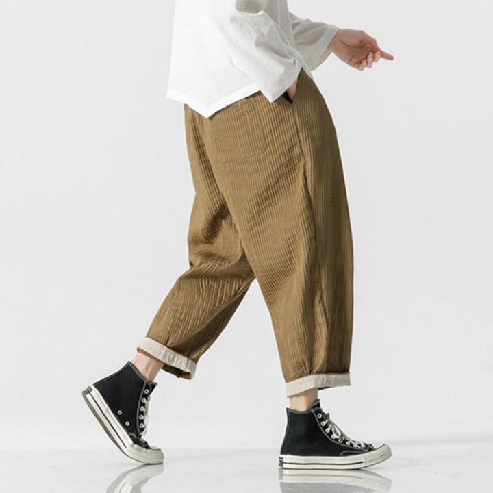 Buddha Stones Fall Solid Color Drawstring Men's Ankle-Length Harem Pants With Pockets - image 14