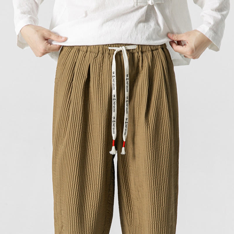 Buddha Stones Fall Solid Color Drawstring Men's Ankle-Length Harem Pants With Pockets - image 18