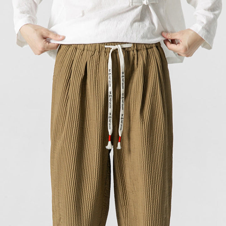 Buddha Stones Fall Solid Color Drawstring Men's Ankle-Length Harem Pants With Pockets - image 18