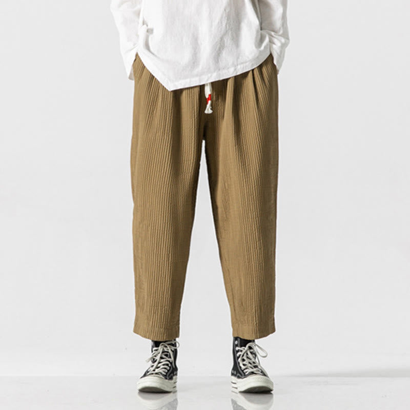 Buddha Stones Fall Solid Color Drawstring Men's Ankle-Length Harem Pants With Pockets - image 16