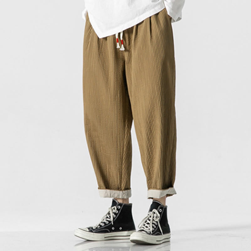 Buddha Stones Fall Solid Color Drawstring Men's Ankle-Length Harem Pants With Pockets - image 15