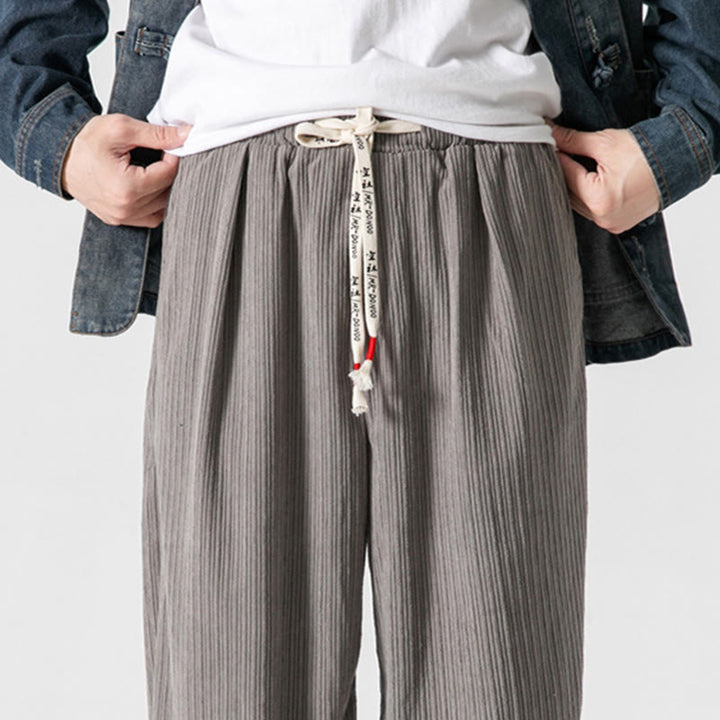 Buddha Stones Fall Winter Men's Pure Color Button Design Cotton Straight Leg Pants With Pockets - image 10