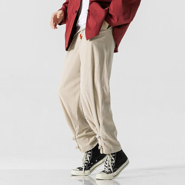 Buddha Stones Fall Winter Men's Pure Color Button Design Cotton Straight Leg Pants With Pockets - image 21