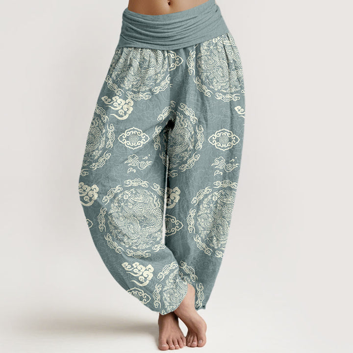 Buddha Stones Cotton Light Color Dragon Cloud Pattern Women's Elastic Waist Harem Pants - LightBlue - US16，UK/AU20，EU48 (3XL) - image 0