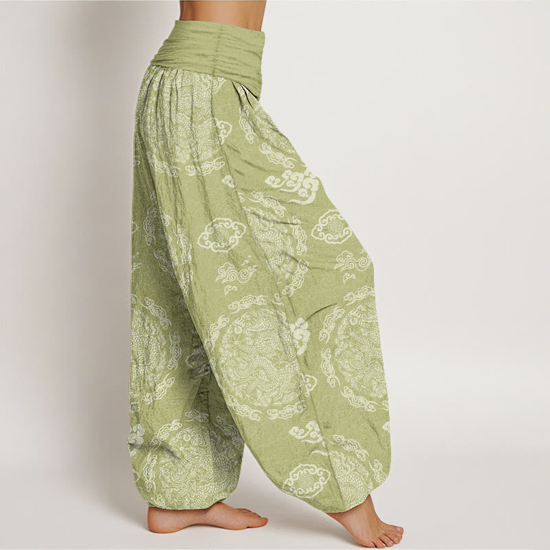 Buddha Stones Cotton Light Color Dragon Cloud Pattern Women's Elastic Waist Harem Pants - image 7