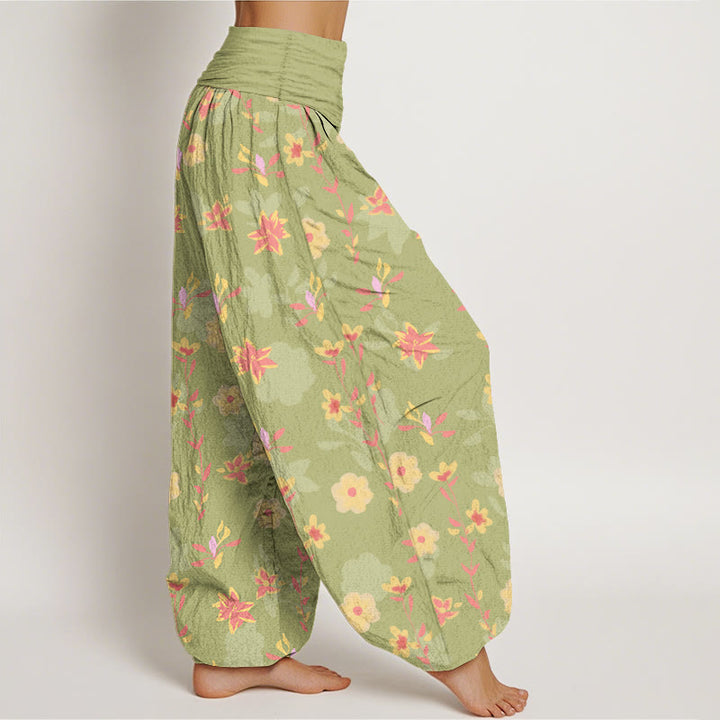 Buddha Stones Cotton Simple Refreshing Flower Leaf Pattern Women's Elastic Waist Harem Pants - image 10