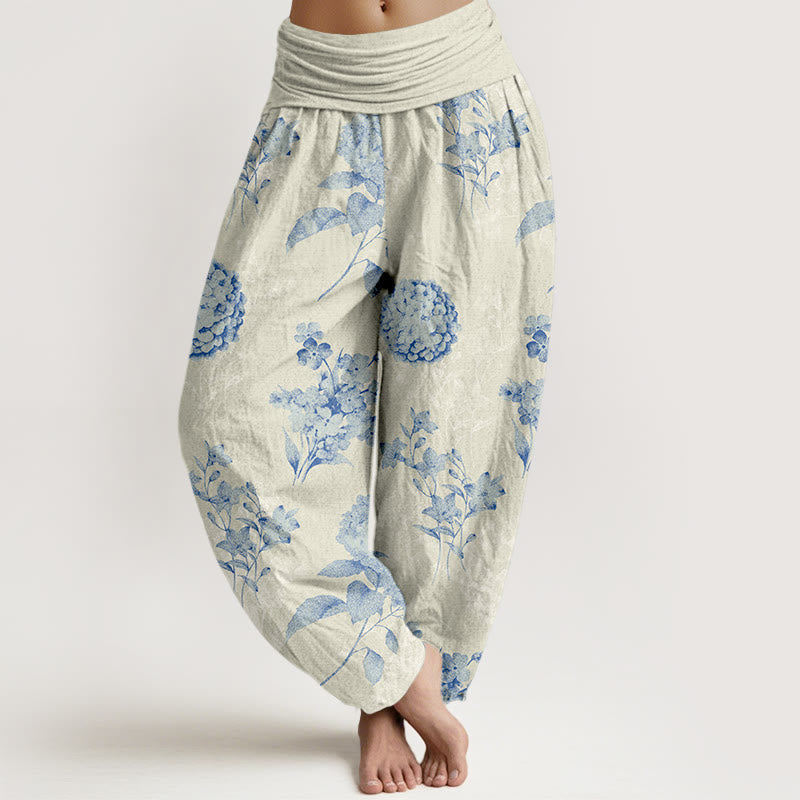 Buddha Stones Cotton Refresh Hydrangea Clustered Flowers Pattern Women's Elastic Waist Harem Pants - Beige - US16，UK/AU20，EU48 (3XL) - image 0