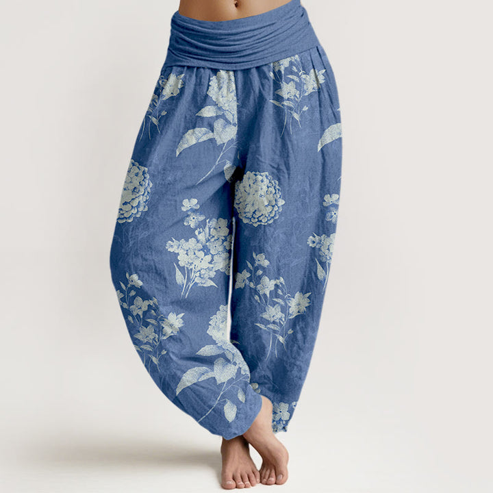 Buddha Stones Cotton Refresh Hydrangea Clustered Flowers Pattern Women's Elastic Waist Harem Pants - RoyalBlue - US16，UK/AU20，EU48 (3XL) - image 5