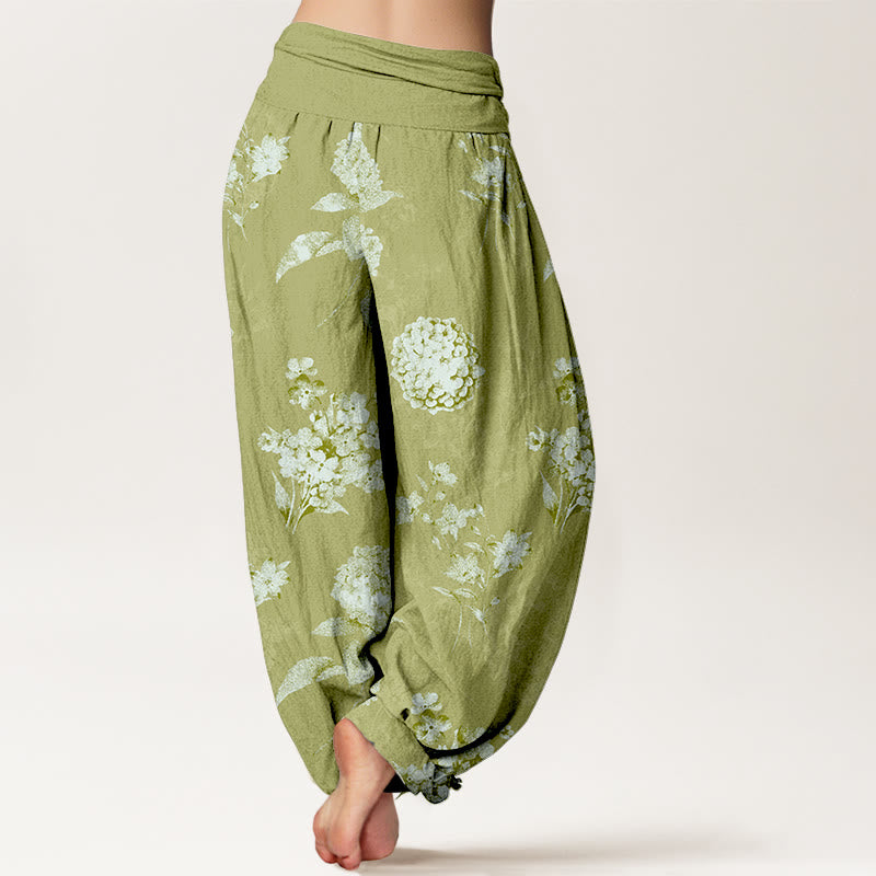 Buddha Stones Cotton Refresh Hydrangea Clustered Flowers Pattern Women's Elastic Waist Harem Pants - image 9