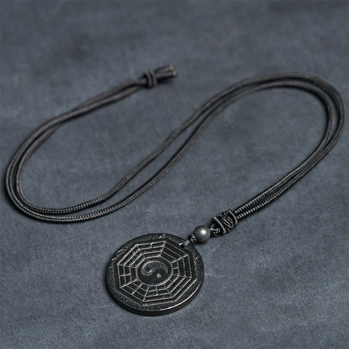 Buddha Stones Authentic Shungite Stone Yin Yang Bagua Protection Necklace Pendant - image 5