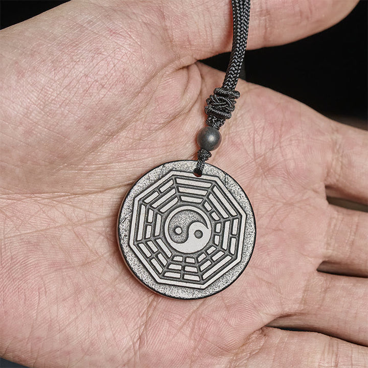 Buddha Stones Authentic Shungite Stone Yin Yang Bagua Protection Necklace Pendant - image 5