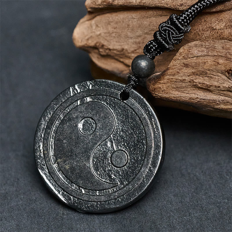 Buddha Stones Natural Authentic Shungite Stone Carved Yin Yang Protection Necklace Pendant - image 3