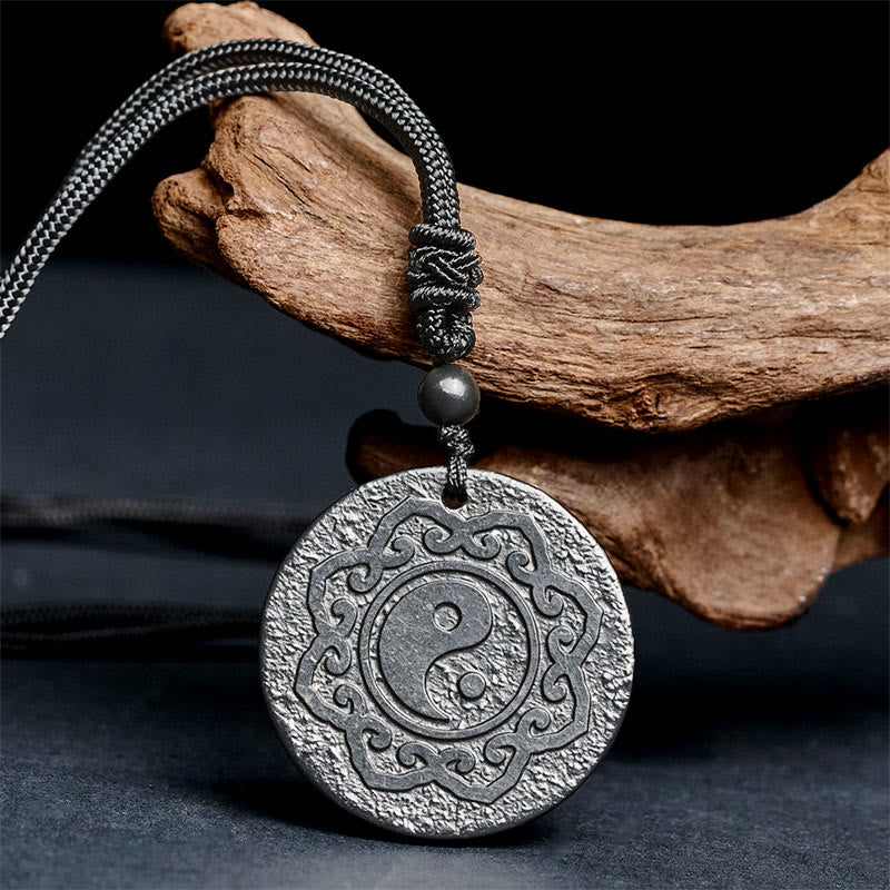 Buddha Stones Tai Chi Yin Yang Symbol Authentic Shungite Stone Inner Strength Necklace Pendant - image 2