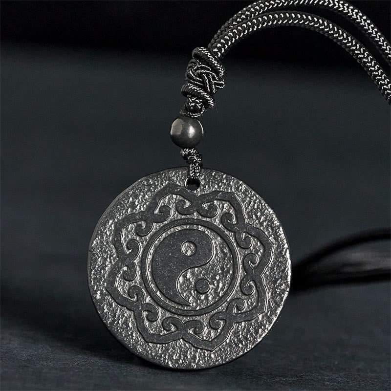 Buddha Stones Tai Chi Yin Yang Symbol Authentic Shungite Stone Inner Strength Necklace Pendant - Shungite Stone(Protection ♥ Grounding) - 35-40mm - image 0