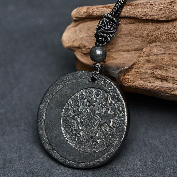 Buddha Stones Moon Star Round Design Authentic Shungite Stone Protection Necklace Pendant - image 3