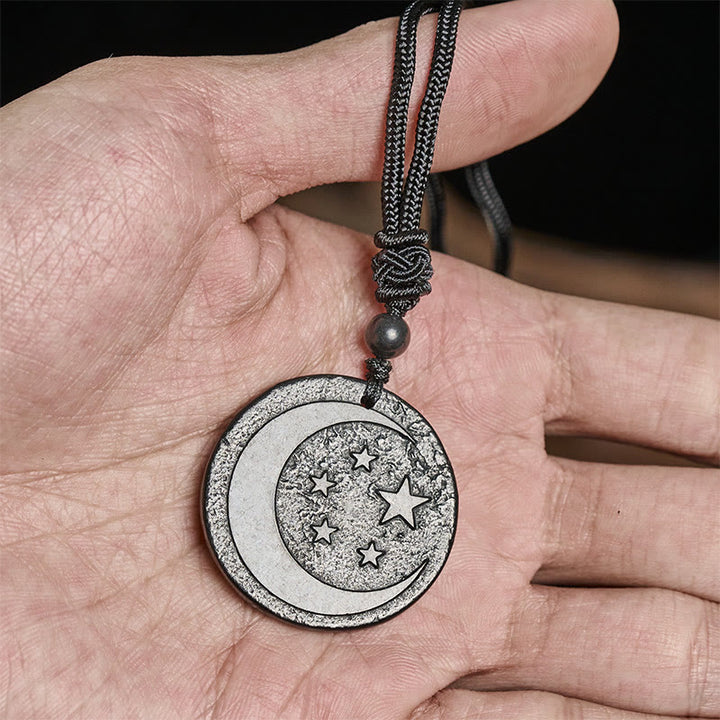 Buddha Stones Moon Star Round Design Authentic Shungite Stone Protection Necklace Pendant - image 6