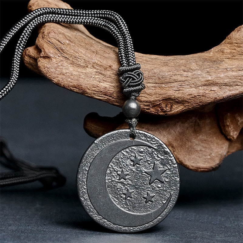 Buddha Stones Moon Star Round Design Authentic Shungite Stone Protection Necklace Pendant - image 1