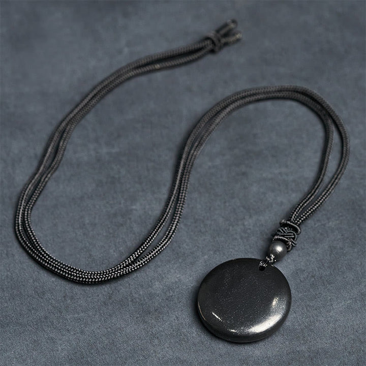 Buddha Stones Geometric Round Authentic Shungite Stone Rope Inner Strength Necklace Pendant - image 7