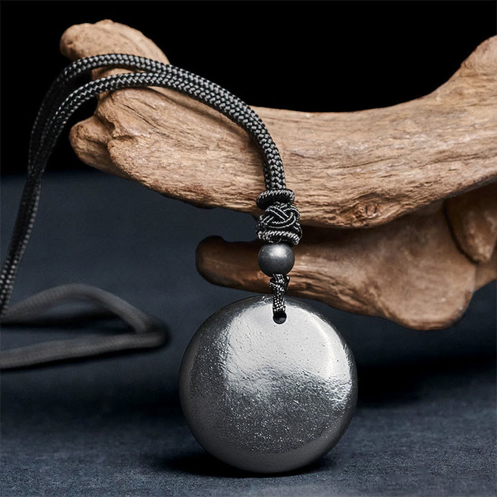 Buddha Stones Geometric Round Authentic Shungite Stone Rope Inner Strength Necklace Pendant - image 2