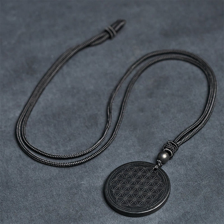 Buddha Stones Flower of Life Carving Design Authentic Shungite Stone Protection Necklace Pendant - image 14