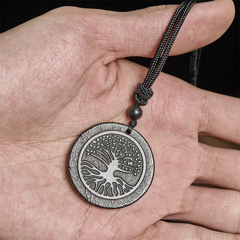 Buddha Stones The Tree of Life Carving Pattern Authentic Shungite Stone Protection Necklace Pendant - image 5