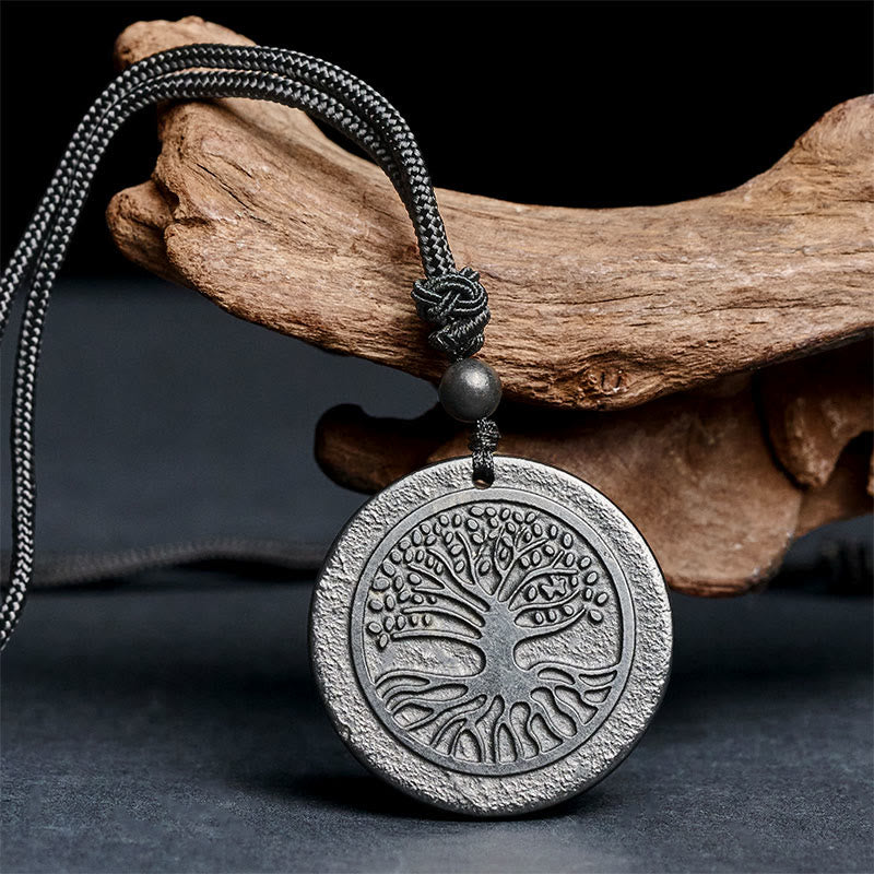 Buddha Stones The Tree of Life Carving Pattern Authentic Shungite Stone Protection Necklace Pendant - image 3