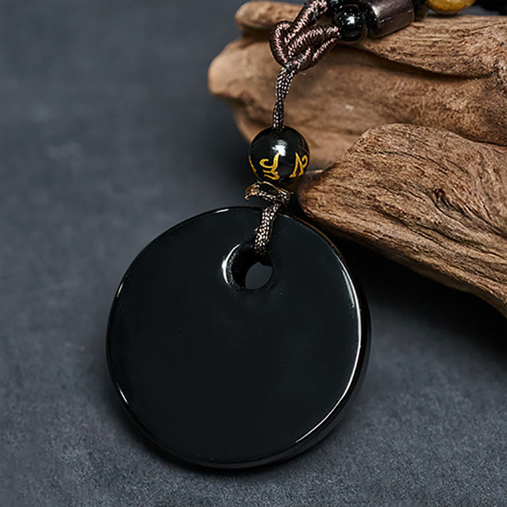 Buddha Stones Yin Yang Symbol Om Mani Padme Hum Black Obsidian Strength Necklace Pendant - image 4