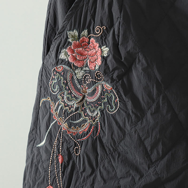 Buddha Stones Pink Flower Rhombus Pattern Cotton Thick Women's Pants With Pockets - image 13