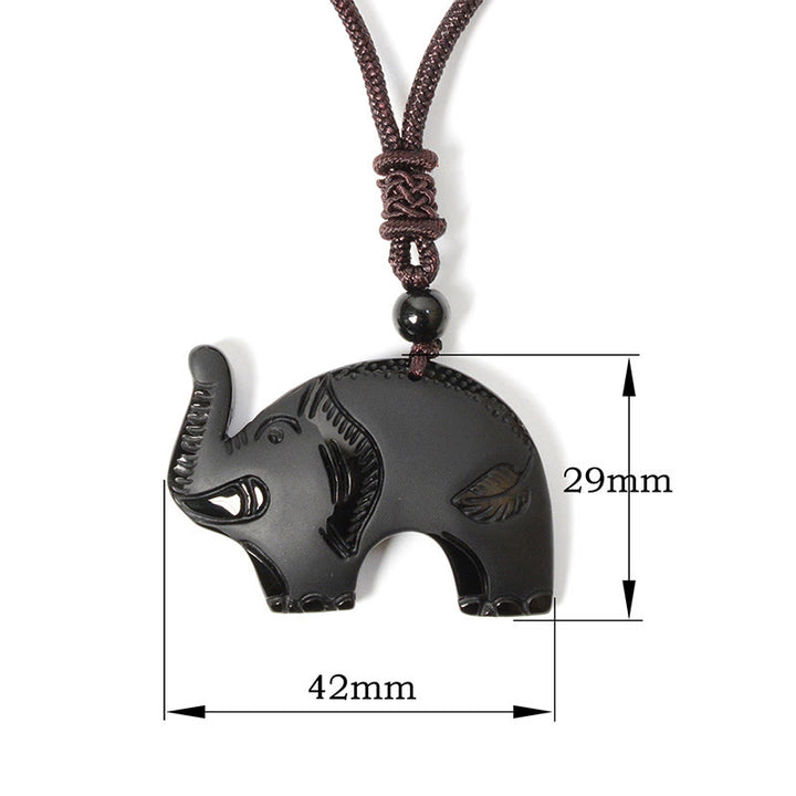 Buddha Stones Elephant Symbol Carved Design Black Obsidian Strength Necklace Pendant - image 9