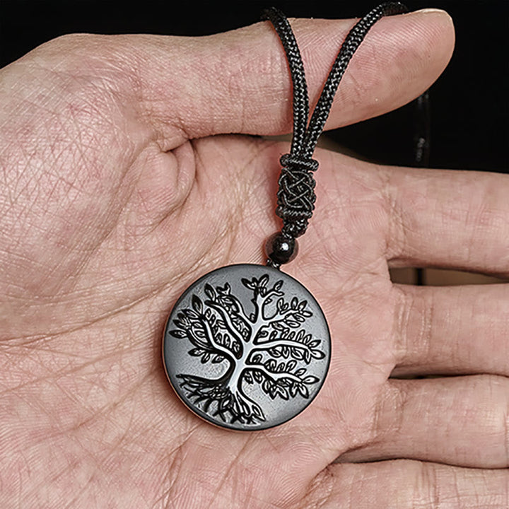 Buddha Stones Natural The Tree of Life Pattern Black Obsidian Transformation Necklace Pendant - image 4
