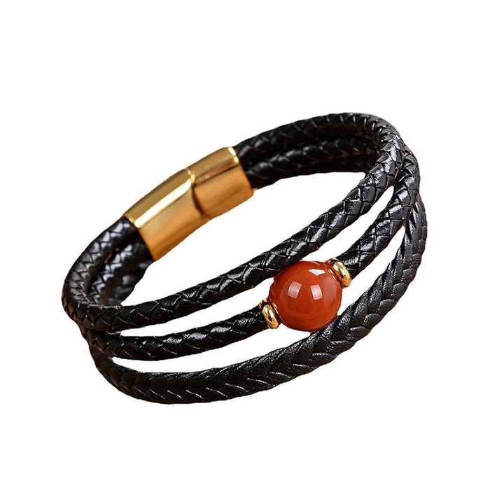 Buddha Stones Multicolored Bead Amethyst Lazurite Craved Six True Words Braided Leather Balance Bracelet - image 17
