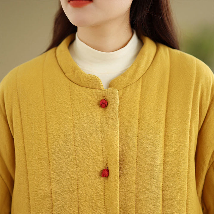 Buddha Stones Frog-Button Striped Design Long Sleeve Thickened Cotton Women's Jacket With Pockets - image 13