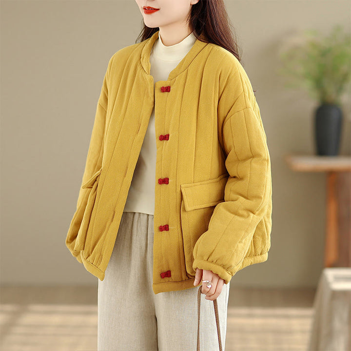 Buddha Stones Frog-Button Striped Design Long Sleeve Thickened Cotton Women's Jacket With Pockets - image 12