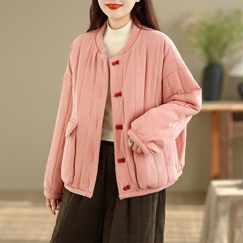 Buddha Stones Frog-Button Striped Design Long Sleeve Thickened Cotton Women's Jacket With Pockets - image 2