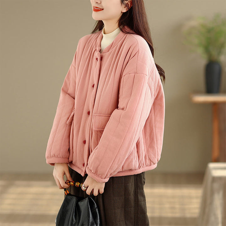 Buddha Stones Frog-Button Striped Design Long Sleeve Thickened Cotton Women's Jacket With Pockets - image 5