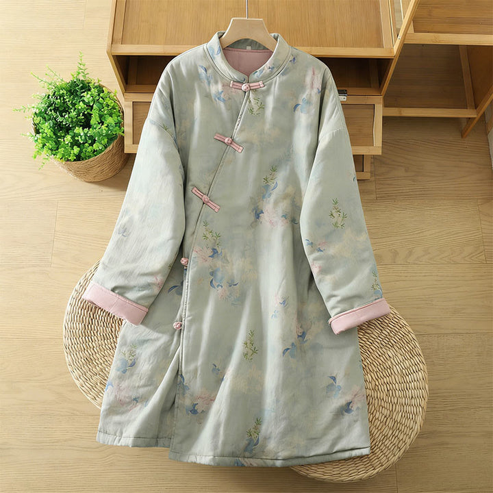 Buddha Stones Frog-button Flower Pattern Crew Neck Thickened Cotton Long Sleeve Women's Coat  - PaleTurquoise - US14，UK/AU18，EU46 (2XL) - image 11