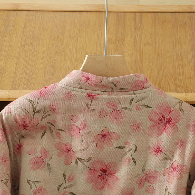 Buddha Stones Frog-button Flower Pattern Crew Neck Thickened Cotton Long Sleeve Women's Coat  - image 4