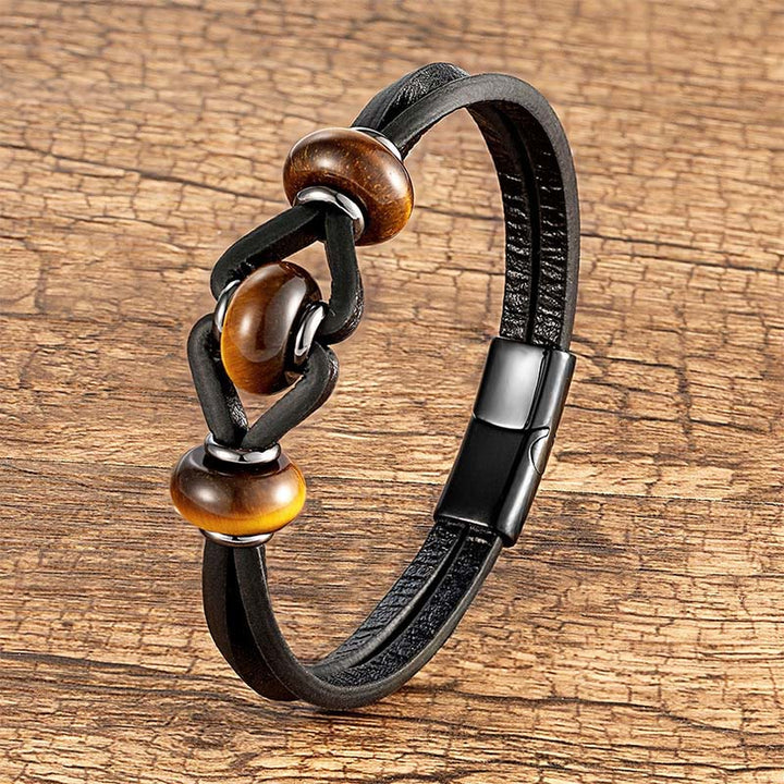 Buddha Stones Amethyst Crystal Stone Double Leather Relieves Stress Round Bracelet - Tiger Eye - 18-22cm - image 11