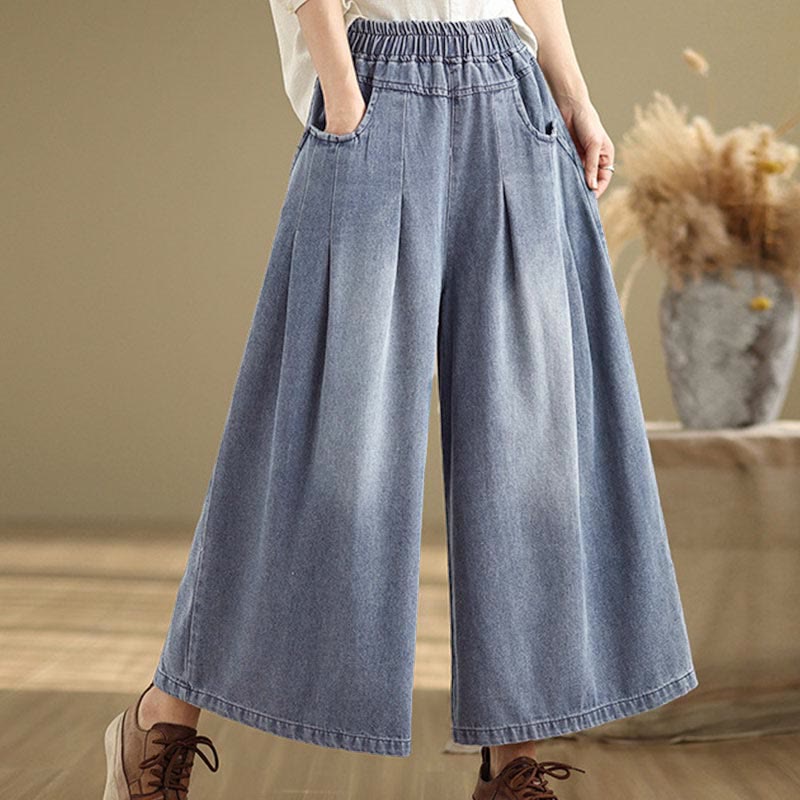 Buddha Stones Fall Vintage Distressed Design High Waist Women's Wide Leg Pants With Pockets - image 5