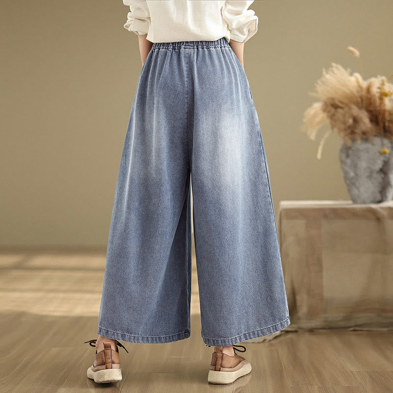 Buddha Stones Fall Vintage Distressed Design High Waist Women's Wide Leg Pants With Pockets - image 1
