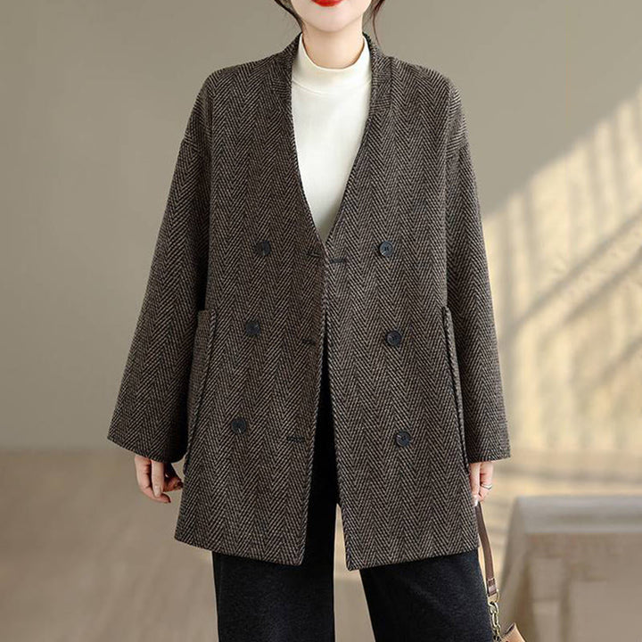 Buddha Stones Stripe V-Neck Cotton Long Sleeve Women's Coat With Pockets - image 11