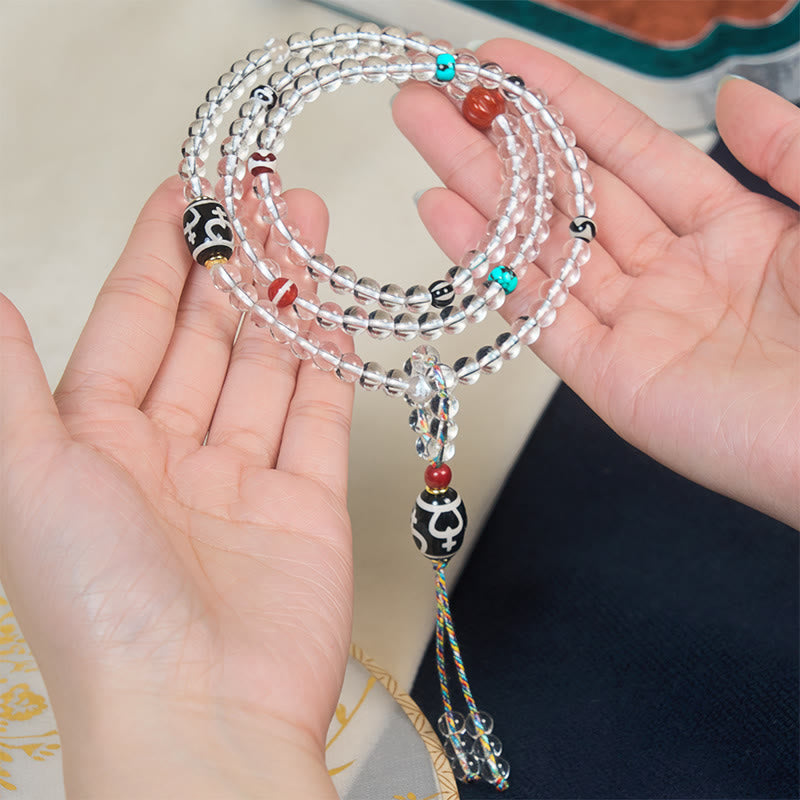 Buddha Stones 108 Beads Liuli Crystal Dzi Bead Agate Blessings Tassel Mala - image 3